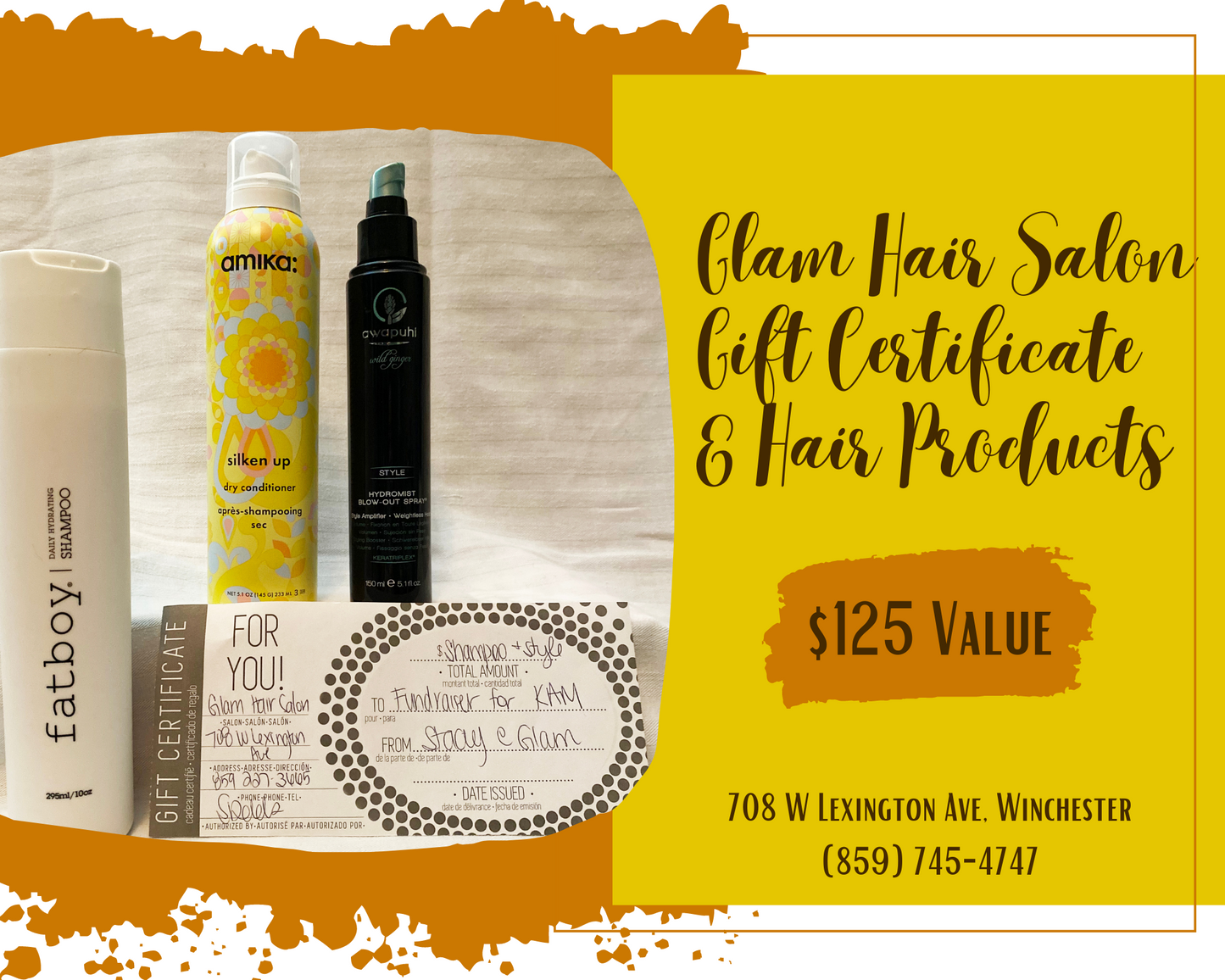 Glam Hair Salon Gift Certificate & Hair Products