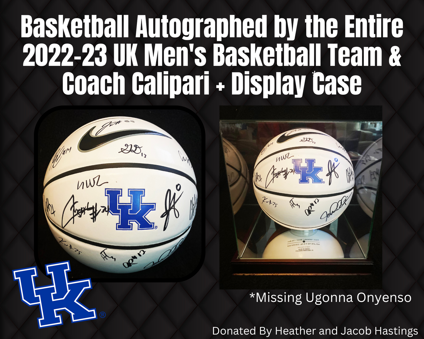 Basketball Signed by the Entire 2022-23 UK Men's Basketball Team & Coach Cal + Display Case